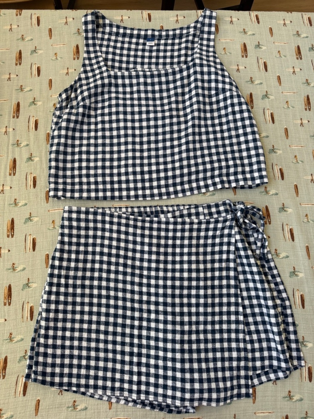 Old Navy Gingham Tie-Side Mini Skort and Tank Top Set - Navy & White